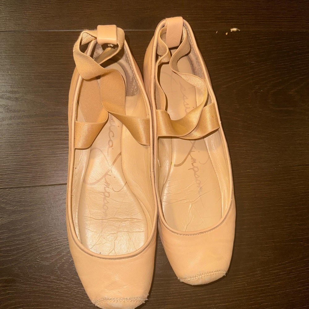 Jessica Simpson Tan Leather Flats with Elastic Straps